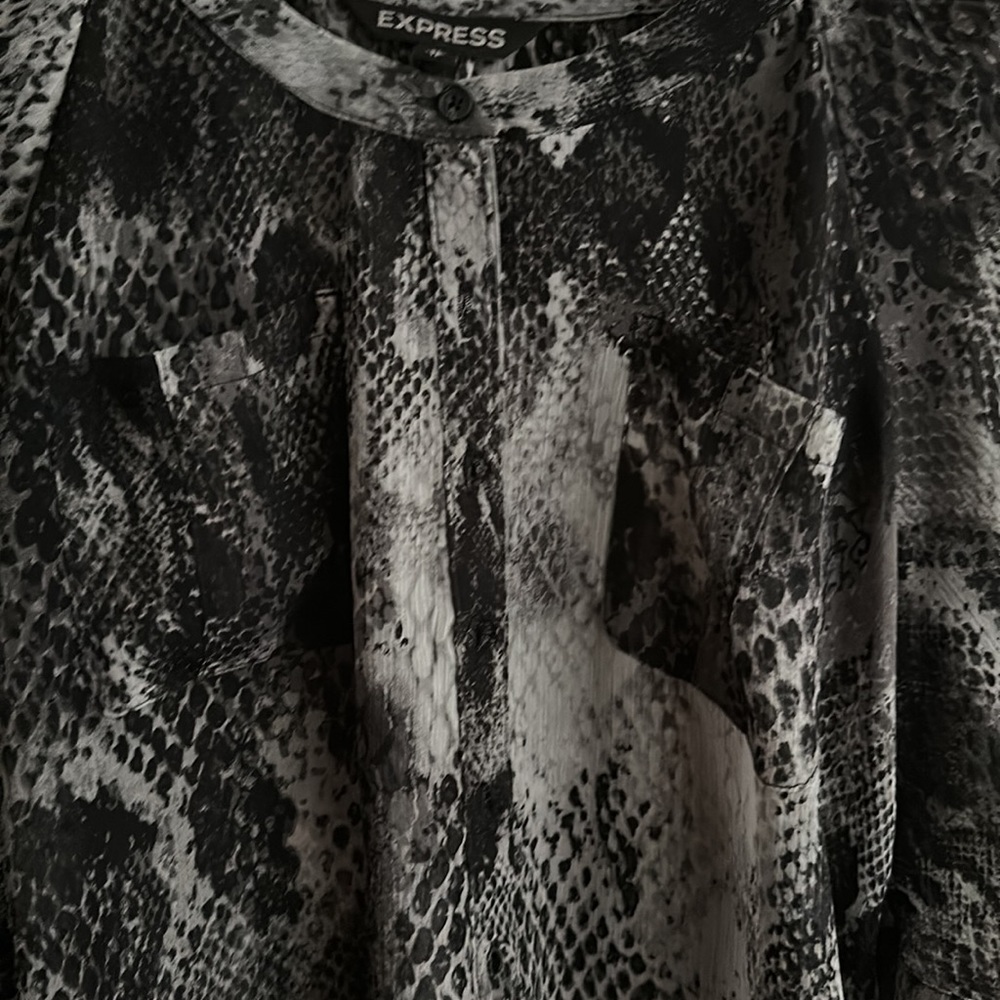Express snakeskin sheer blouse with 2 pockets and button 1/2 down XS - Picture 2 of 7
